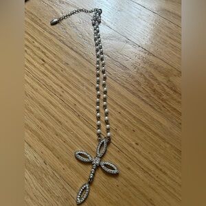 Elegant Silver and White Cross Pendant Necklace